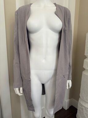 Figs Women's Lavender Taupe Open-Front Long Cardigan